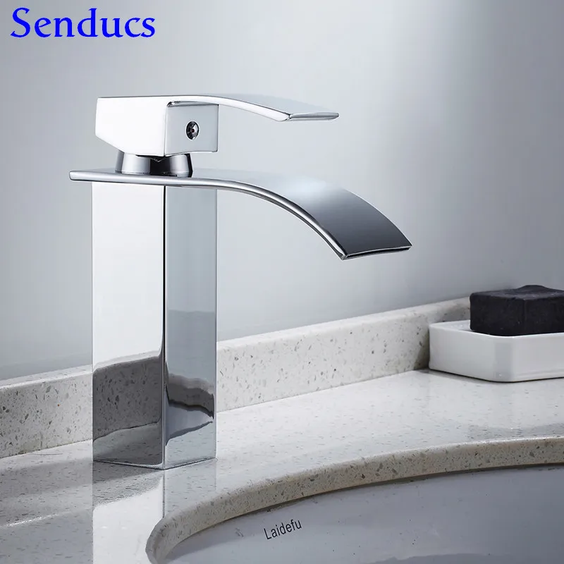 

Senducs Square Chrome Bathroom Basin Tap Quality Brass Bathtub Faucet Hot Cold Water Tap Single Handle Square Basin Sink Faucet