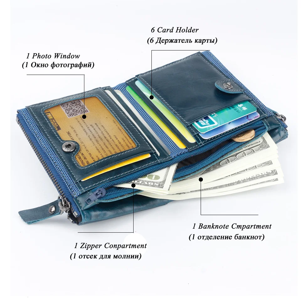 Пояса из натуральной кожи Для мужчин Wallet RFID мужской двойная молния Portefeuille Homme короткие Портмоне Марка carteira Малый Женские Кошельки для Для