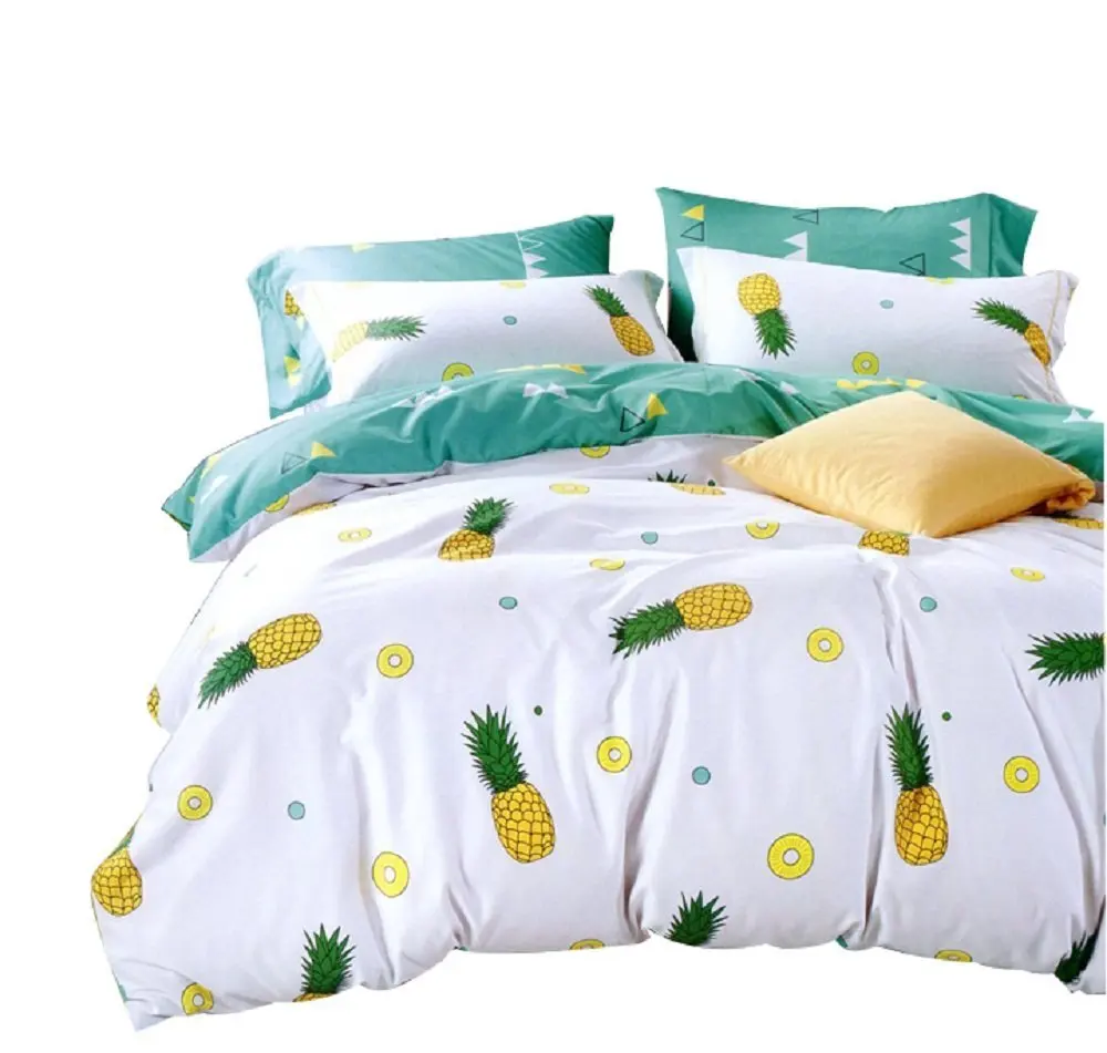 

WINLIFE Pineapple Bedding Set 100% Cotton Duvet Cover with Pillow Shams Pineapple Comforter Cover Cartoon Bedding Set