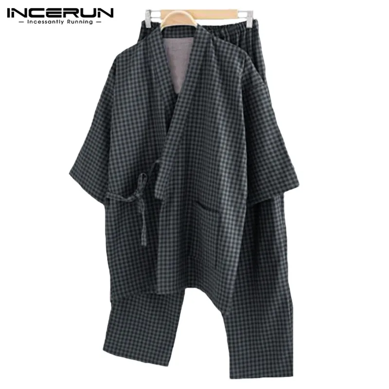 Кимоно Для мужчин пижамы полосатый халат костюм 5XL 2 шт./компл. салон мужской пижамы свободные хлопковые халат Hombre японский комплект домашней одежды - Цвет: Black