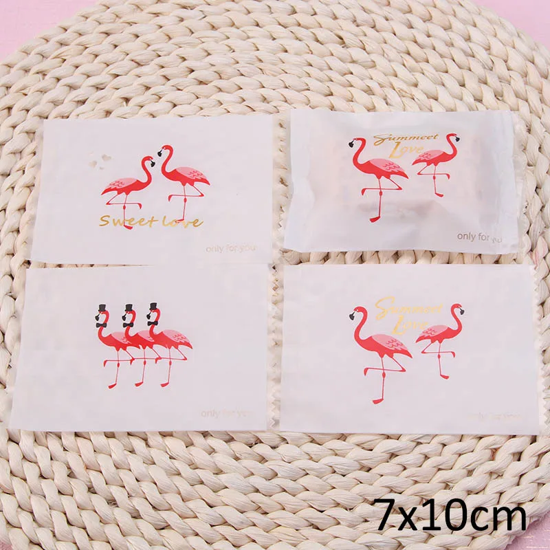 

100Pcs Scrub Sealing Bags Plastic Cookie Bag Small Gift Creative Flamingo Candy Nougat Package Biscuits Baking Accessories