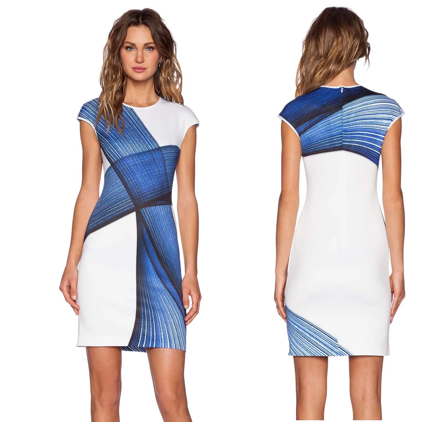2016 AliExpress European and American Short Sleeve Printed High Elastic Thin Women's Dress