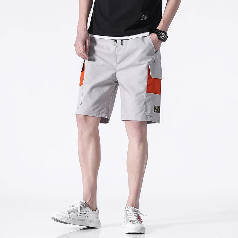 

Men Summer Cargo Shorts Cotton Polyester Elastic Waist Patchwork Pockets Knee Length Man Casual Shorts Fashion Jogger Shorts D32