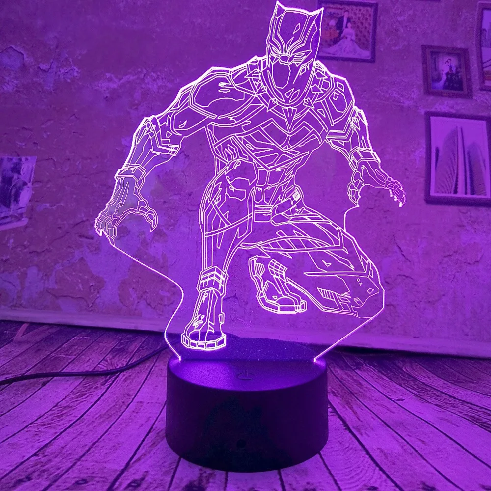 Новый крутой 3D светодиодный светильник Marvel Black Panther Touch ночник 7 цветов градиент USB