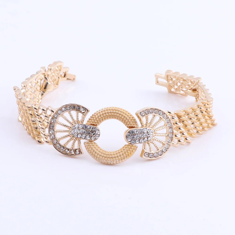 African Jewelry Sets Gold Color Flower Shape Crystal Necklace Earrings Sets Fashion Wedding Elegant Costume Jewelry Set