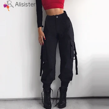

Fashion Streetwear Casual Joggers Black Women Cargo Pants Capri High Waist Loose Female Trousers Korean Style Ladies Pants S/M/L