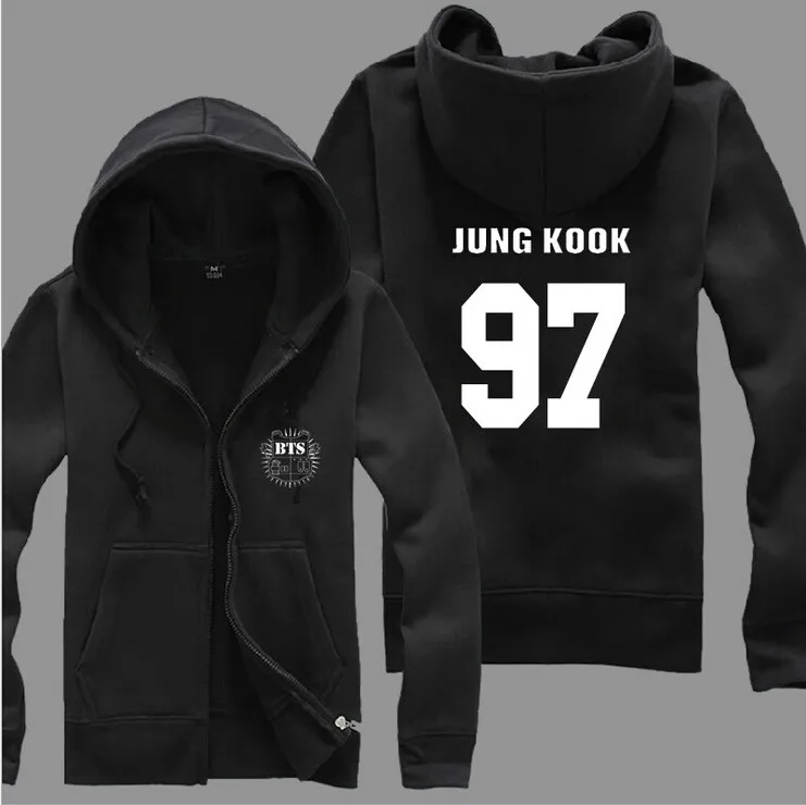 

K-pop BTS Bangtan Boys Bulletproof Album Winter Sweatshirt Female Plus Velvet Long-sleeved Zipper Hooded Jacket BTS Kpop Coat