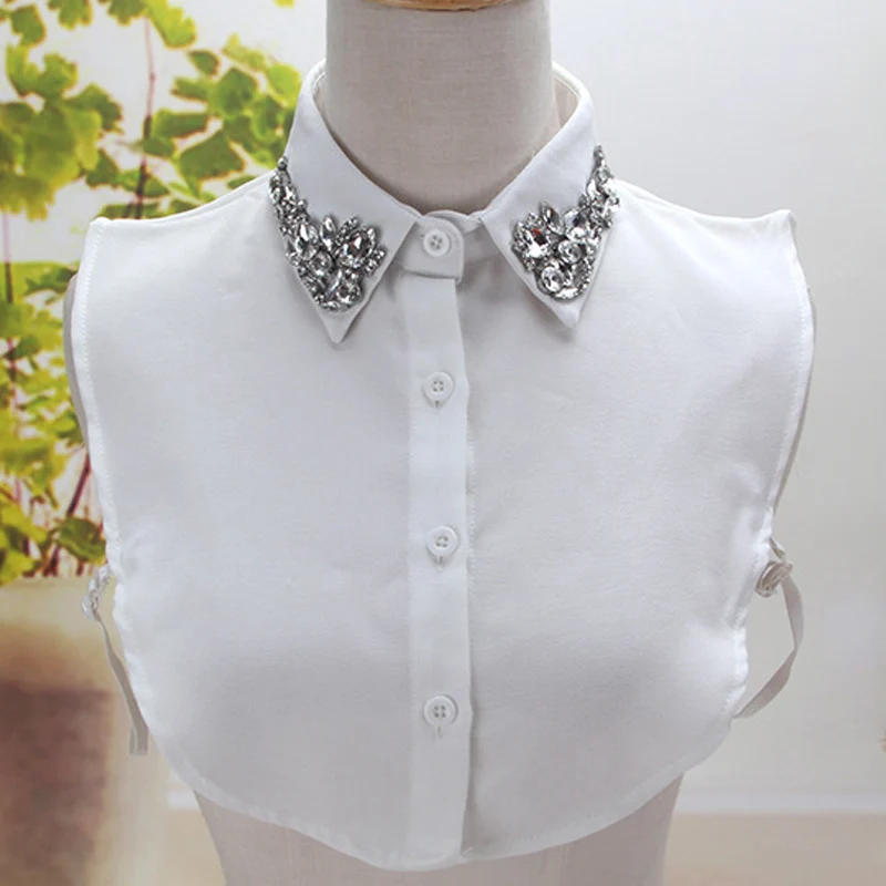 Camisa lisa con cuello falso, accesorios de blusa blanca y negra, camisa bordada decorativa para mujer, camisa blanca de algodón, decoración de falso|Blusas y camisas| AliExpress