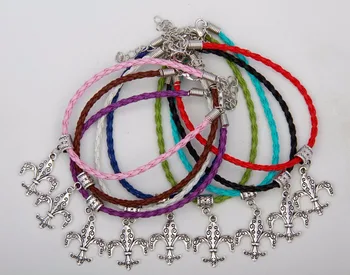 

Hot 50pcs Vintage Silver Lily Anchors Charms Pendants Mixed Color Braided Rope Bracelets Fashion Jewelry DIY For Women&Men S927