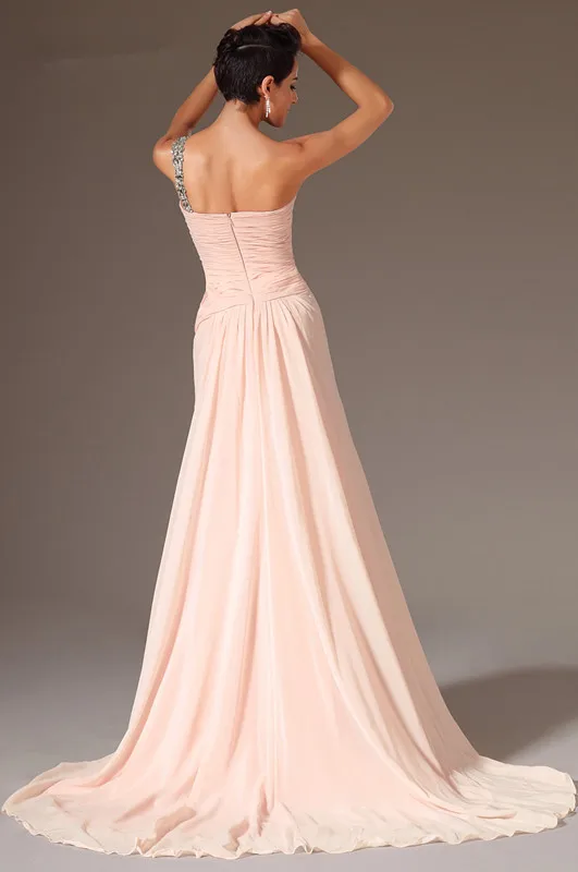 New-Pink-Fabulous-One-Shoulder-High-Split-Evening-Dress-Freeshipping