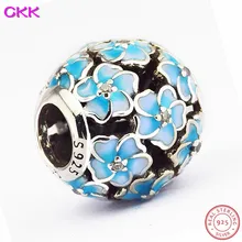 CKK Магнолия цветет бусины проложить синий эмаль прозрачный CZ DIY Fit PANDORA Подвески Серебро 925 для женщин ювелирных изделий CK010B