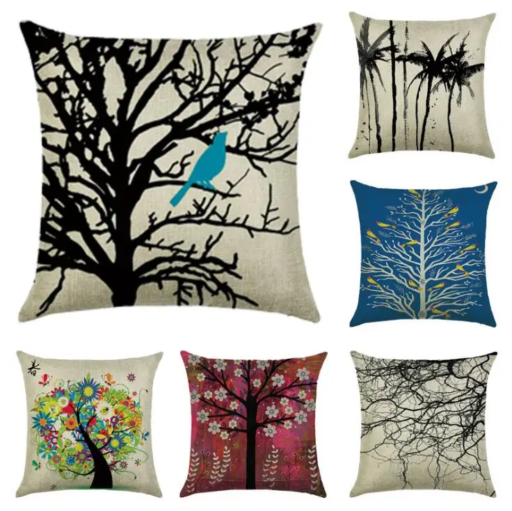 

Tree of life Cushion Cover Cotton Linen Animal Bird Home Decorative Geometric Pillow Case for Sofa Car Bedroom