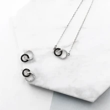 WYEAIIR, простой, черный, белый, двойной круг, стразы, милые, креативные, милые, 925 пробы, Серебряная цепочка для ключицы, Женское Ожерелье