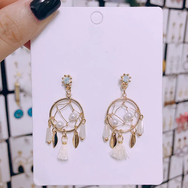 

Koraba Fashion Jewelry Fringe New Earrings Fashion Woven Metal Small Ears Jewelry Web Celebrity Match Round Earring Female