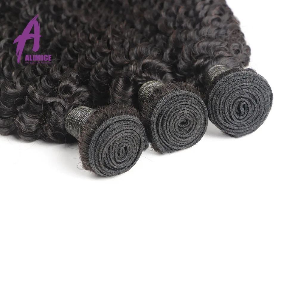 Alimice Indian Kinky Curly Hair 3 Bundles Deal Hair Extensions 100% Remy Human Hair Weave Bundles Nature Color Hair 8-24inch (4)