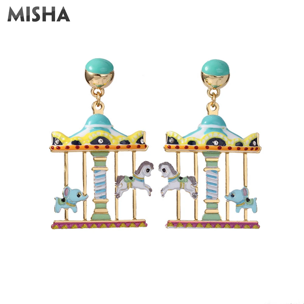 MISHA новые серьги для женщин Новинка карусель для парка аттракционов эмалированная глазурь кулон, серьги с подвеской для девушек Подарок 739