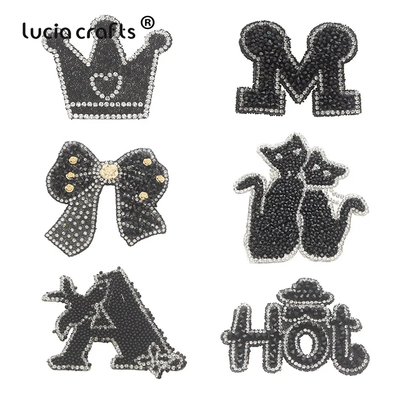 

1pcs Letter Crown Cat Bow Design Rhinestone Beads Iron on Patches Badges DIY For Clothing Bag Shoe Stickers Applique L0408
