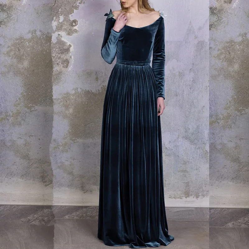 velvet floor length dress