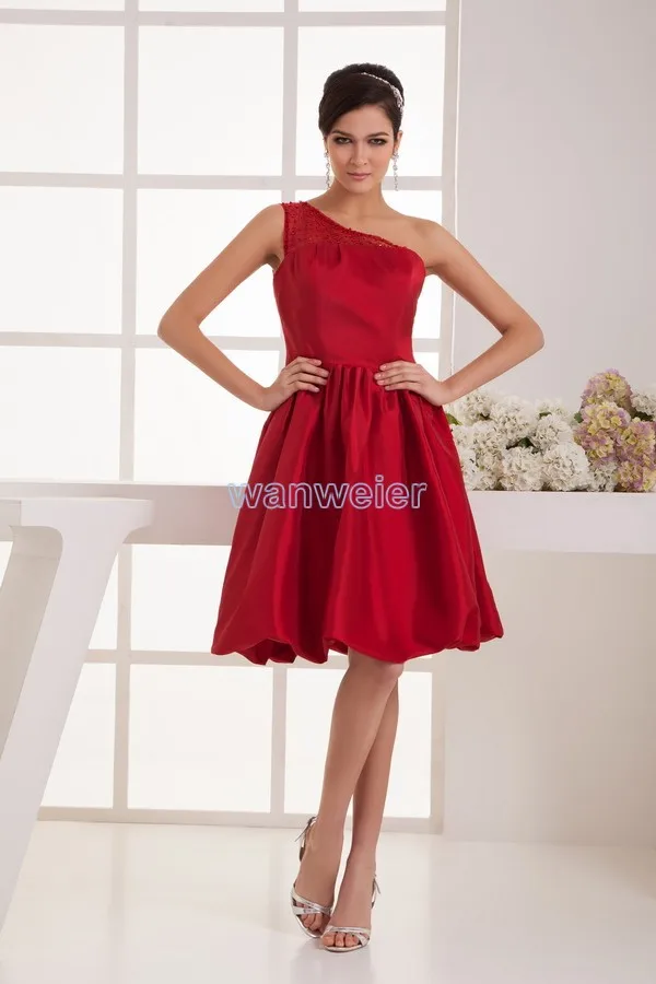 

free shipping brides maid dress 2017 new arrival one shoulder plus size women's formal gown mint red beading bridesmaids dresses