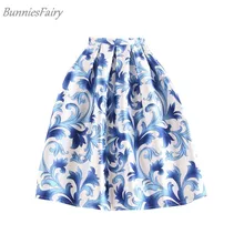 BunniesFairy бренд High End 50s Винтаж Стиль с юбкой-пачкой для Для женщин Мода Пейсли геометрический Цветочный принт плиссированная юбка миди