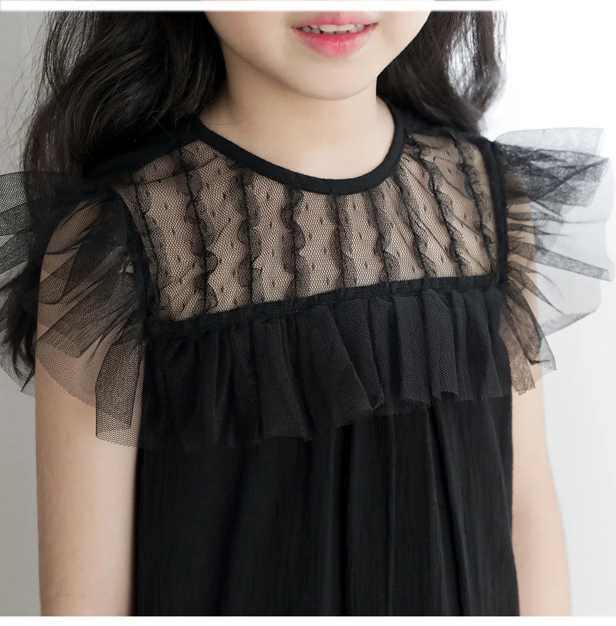 mesh patchwork girls party dress kids clothes black sleeveless ruched girls dresses 2018 summer infant dresses children clothing (9)