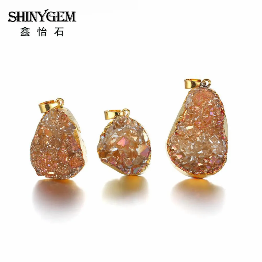 Подвеска ShinyGem с натуральным друзным кристаллом, золотой край, несимметричный кристалл, опал, подвеска, чакра, натуральный камень, Подвески для изготовления ювелирных изделий