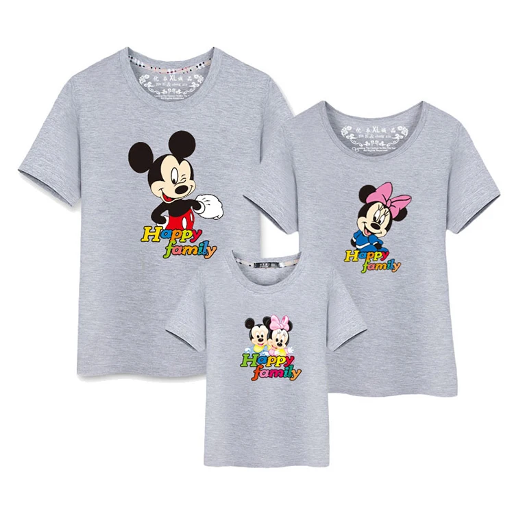 Модная летняя футболка в полоску с короткими рукавами и рисунком Микки Мауса; хлопковая Одинаковая одежда для семьи; хлопковая одежда для мальчиков и девочек