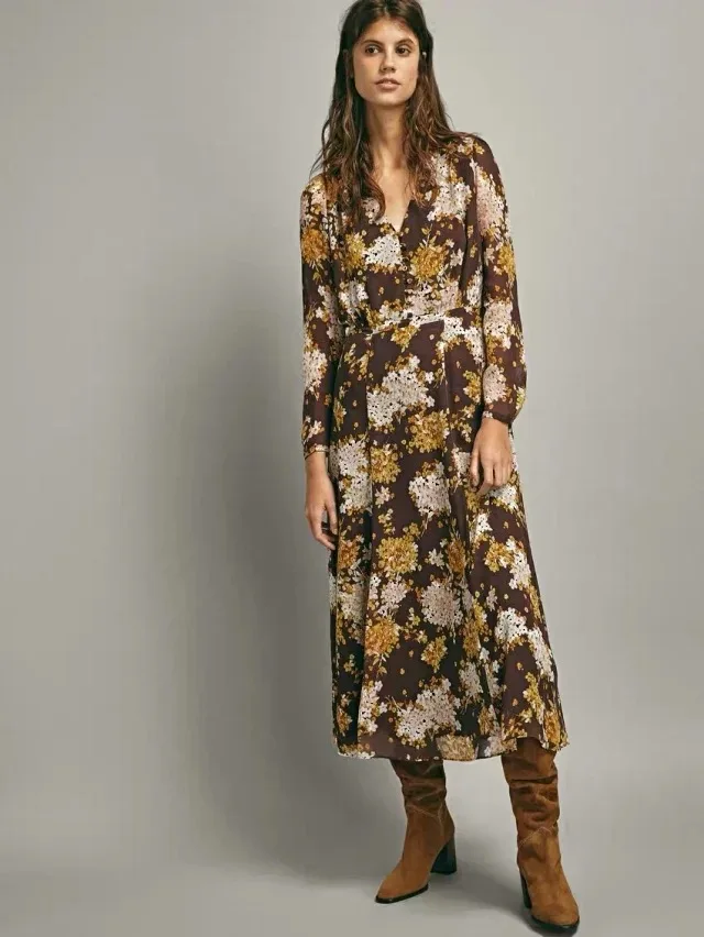 

Women Dress 2019 Spring and Summer Temperament Print Long Chiffon Dress