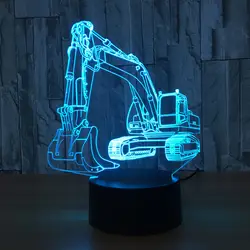 3D экскаватор Night Light Illusion светодио дный Настольный светильник 7 цветов USB Новинка Luces автомобиля Форма настольная ночник на прикроватную