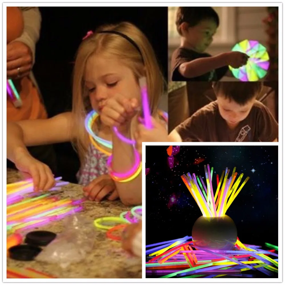 

50pcs 8inch Color Glow Stick Safe Colorful Light Stick Necklace Bracelets Fluorescent Favors Festive Party Supplies Concert
