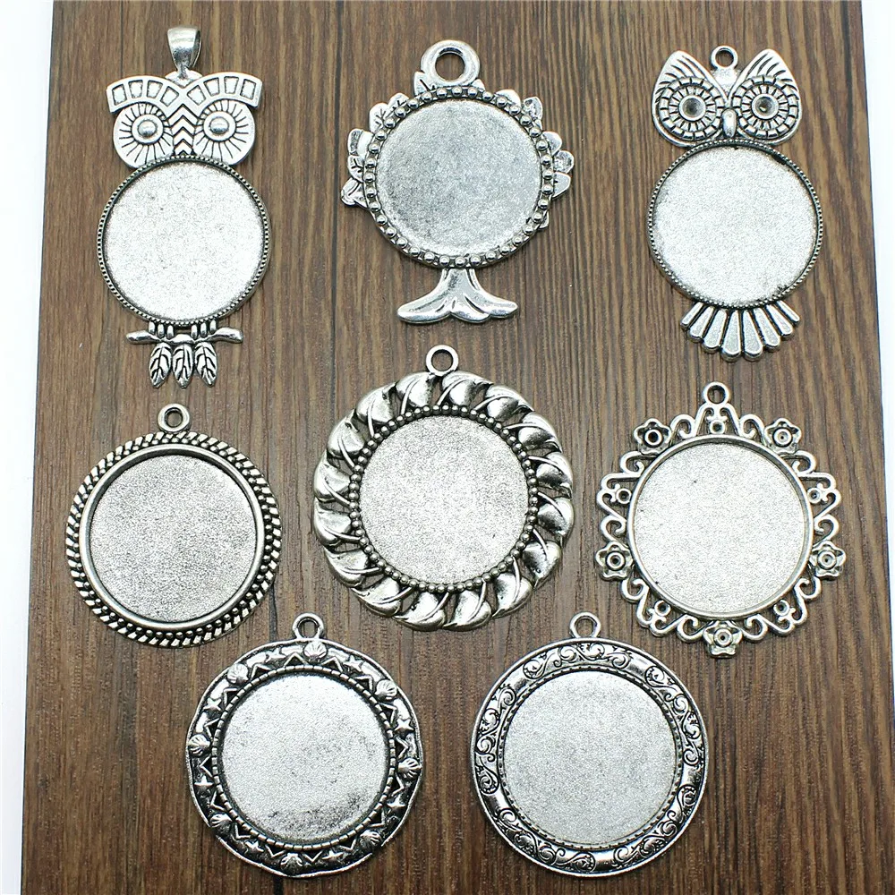 

4pcs/lot Fit 30mm Round Glass Cabochon Base Setting Pendant Tray For Jewelry DIY Making Antique Silver Color FM4033