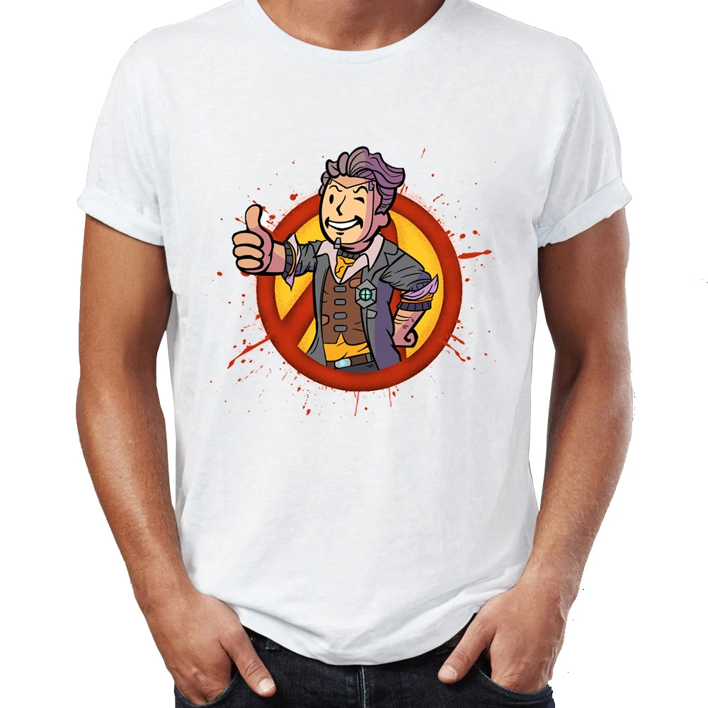 

Men's T Shirt Borderlands Vault Boy Fallout Funny Crossover Awesome Artwork Drawing Printed Tee