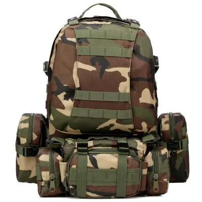 55L Molle военный тактический рюкзак для рыбалки, походов, охоты, альпинизма, камуфляж, альпинизма, сумки 600D - Цвет: Woodland