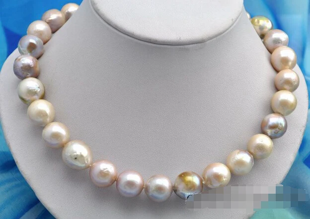

>>>>18"15mm round baby pink purple reborn keshi pearl necklace