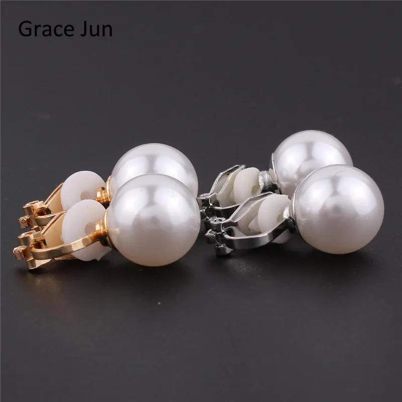 Grace Jun 4 colors New simulated pearl clip on earring no pierced for women wedding luxury bridal earring bijouterie 8mm&12mm Ear Clip Earrings Clip Earrings Ear Clip Ear Accessories