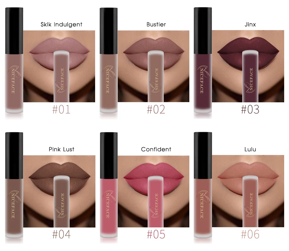 NICEFACE Lip Gloss 34 Colors Nude Matte Liquid Lipstick Mate Waterproof Long Lasting Moisturizing Lipgloss Lip Makeup Cosmetics