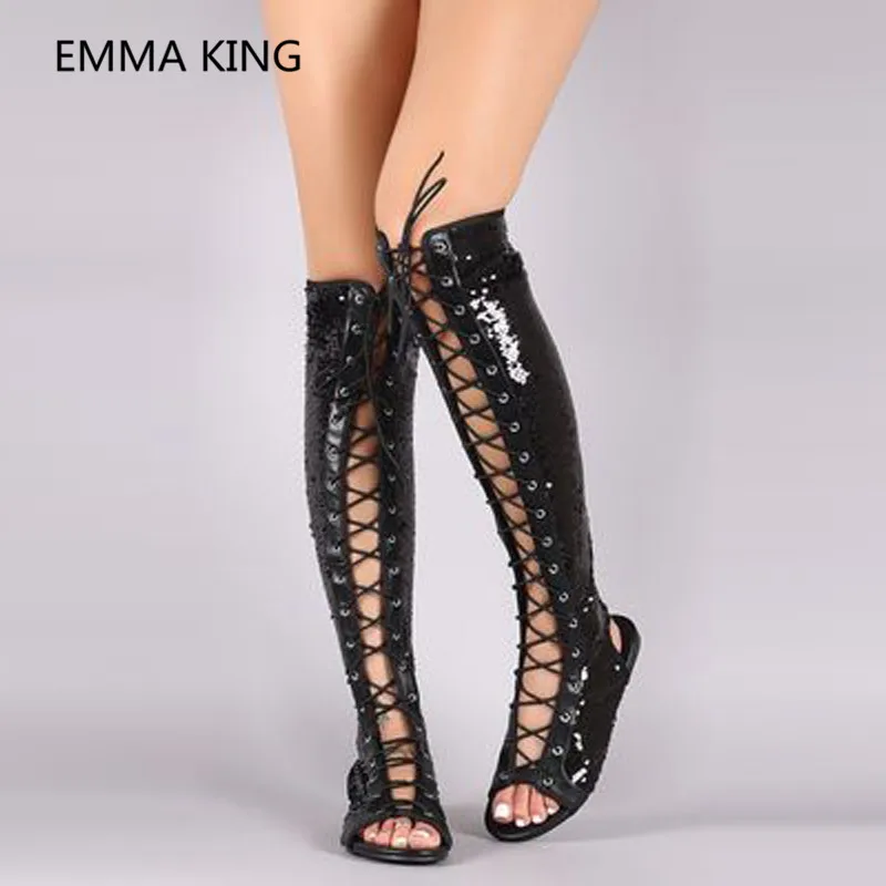 Glitter Bling Women Summer Knee High Boots Open Toe Cross-Tied Flats Sandals Runway Ladies Slingbacks Shoes Woman Sandals Boots
Glitter Bling Women Summer Knee High Boots Open Toe Cross-Tied Flats Sandals Runway Ladies Slingbacks Shoes Woman Sandals Boots
