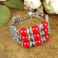 New Tibetan Silver Plated Bohemia Ethnic Fusion Bracelet Red /Blue Turquoise Stone Round Glass Beads Bangle Bracelet A204G New Tibetan Silver Plated Bohemia Ethnic Fusion Bracelet Red /Blue Turquoise Stone Round Glass Beads Bangle Bracelet A204G