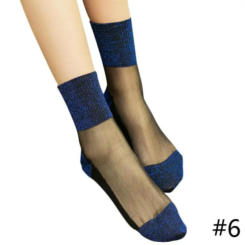 Сексуальные кружевные сетчатые носки в сеточку, прозрачные эластичные модные носки по щиколотку, тонкие женские блестящие шелковые носки - Цвет: 6