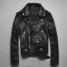 Фабричная Весенняя и осенняя мужская короткая тонкая одежда из натуральной кожи, Дизайнерская кожаная куртка из овчины с отложным воротником для мотоцикла