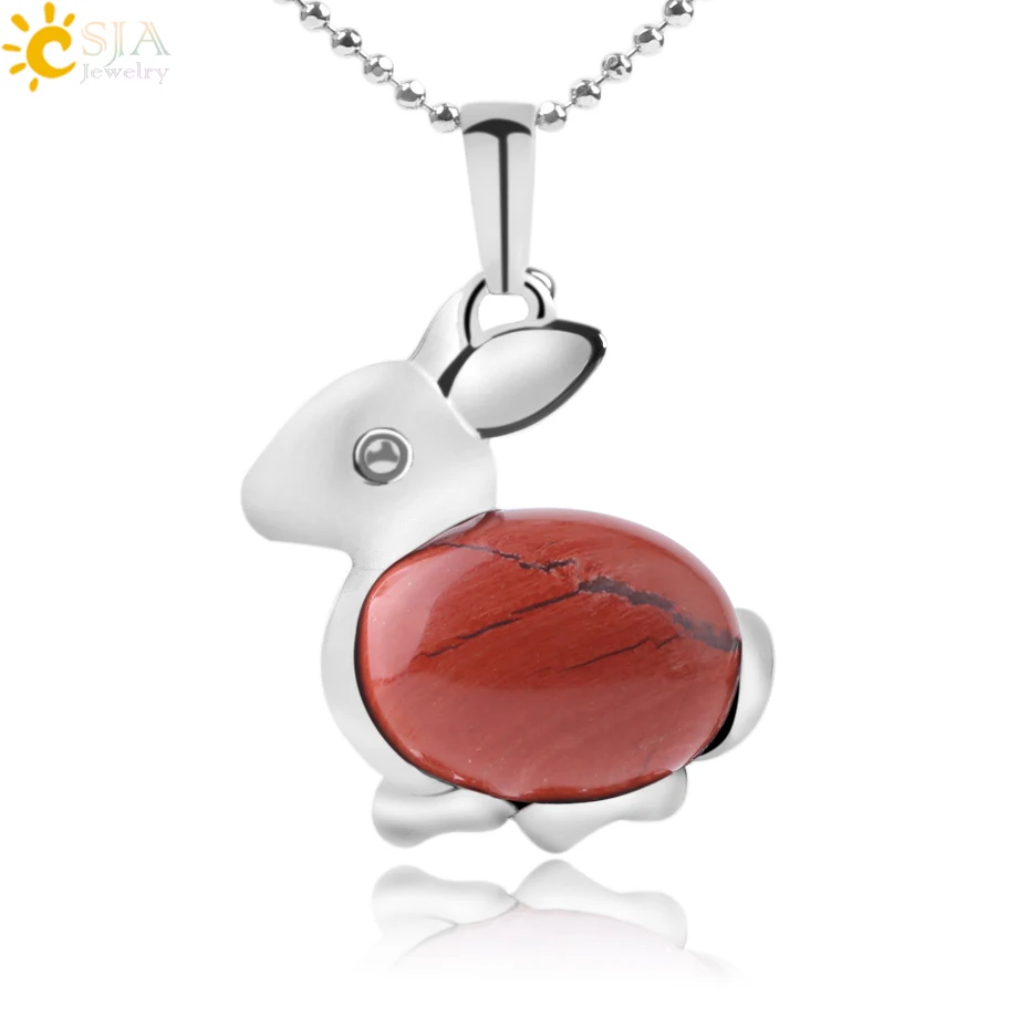 Red Jasper Chain Csja с натуральным драгоценным камнем бусы Кролик ожерелья в виде животных и подвески чакра Рэйки Розовый Фиолетовый Кристалл авантюрин тигровый глаз опал F095 - Окраска металла: Red Jasper Chain
