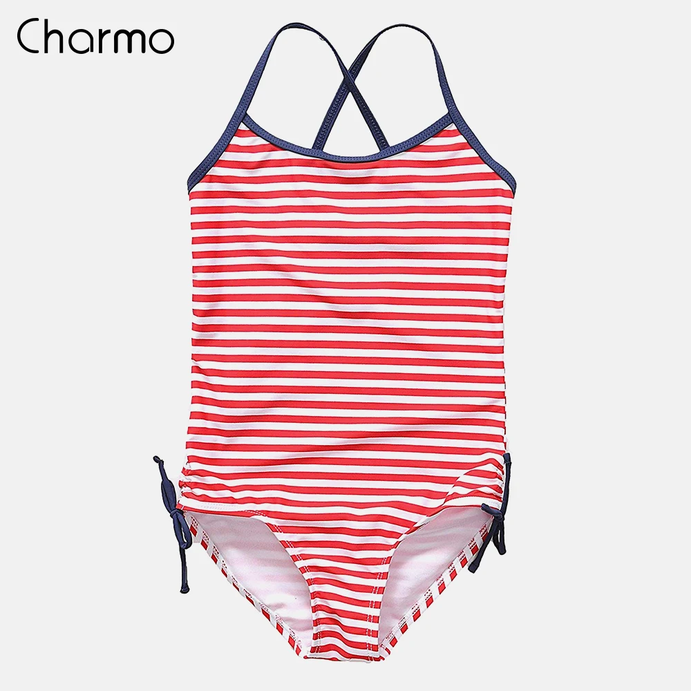 Слитные купальники Charmo для девочек Купальники в полоску с принтом детское бикини