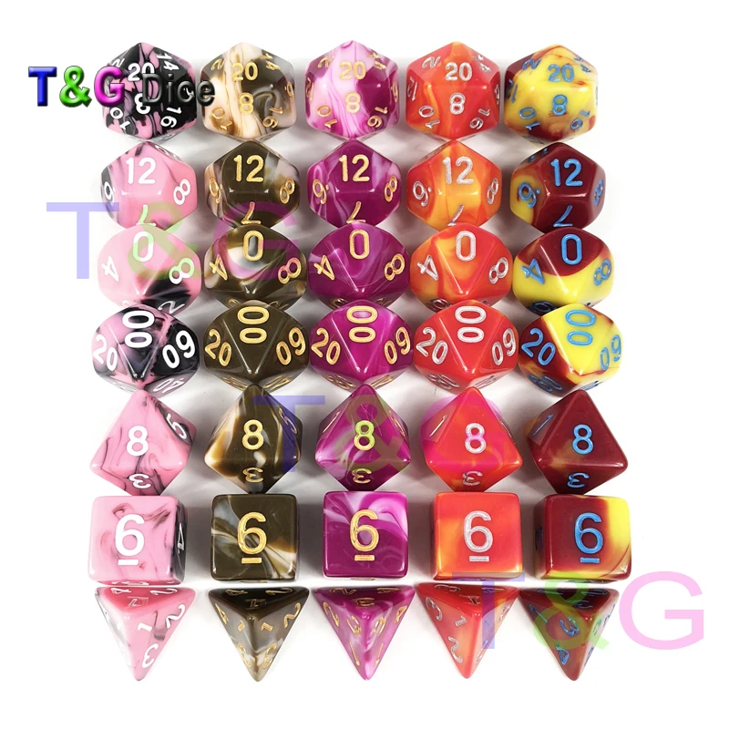 

Funny 2 Colors Multi Sided Dices 7 Dice Set for D&D RPG Games Camping Travelling Kids Party Game As Gift