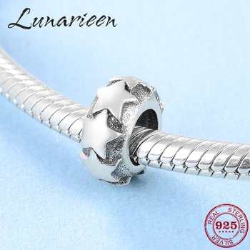 

fashion 925 Sterling Silver DIY Delicate star silver plaque spacer beads Fit Original Pandora Charm Bracelet Jewelry making