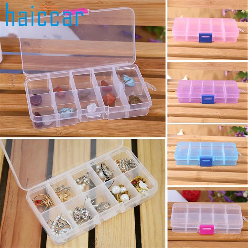 

Casket Storage Box 10 Grids Adjustable Jewelry Tool Box Beads Pills Organizer Nail Art Tips Box Case hard transparent Plast L629