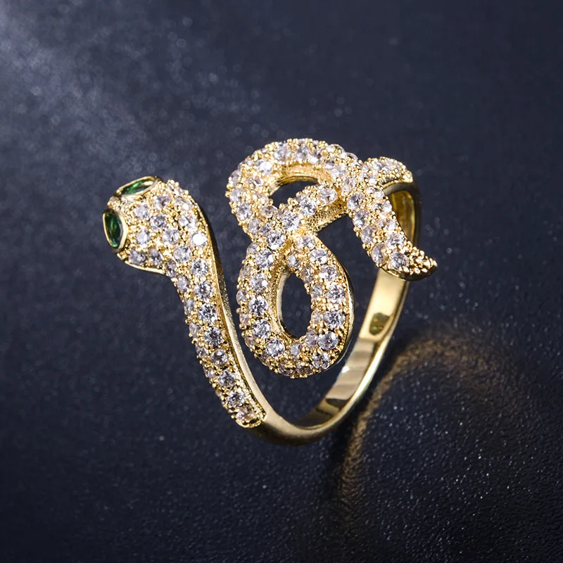 Модное Золотое Открытое кольцо со змеиным кубическим цирконием, обручальное кольцо для женщин и девочек, Подарочные Кольца с кристаллами, Bague Femme zk40