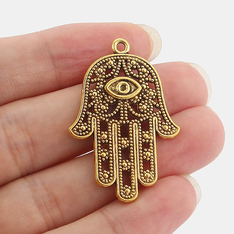 10pcs gold color hamsa palm with eye charm pendant for diy jewelry