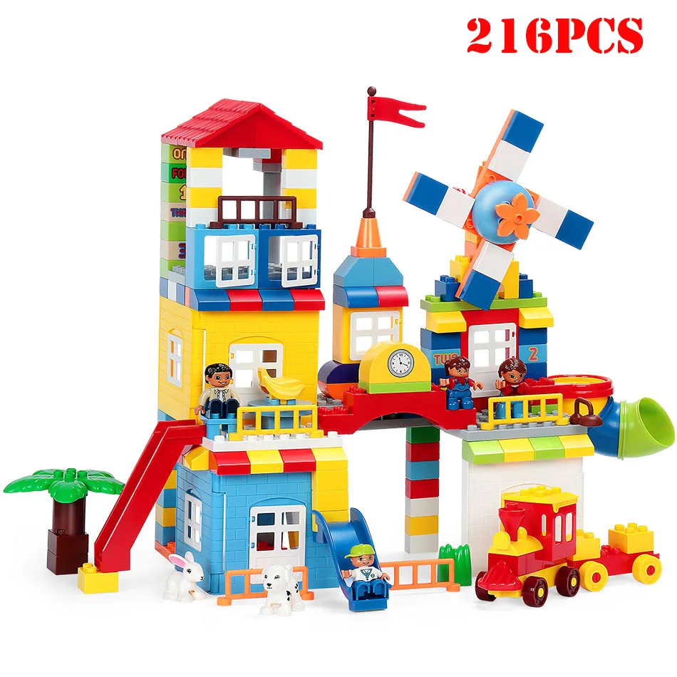 

Large Size Windmill House Castle Park Animal Figures Building Blocks Compatible City Legoings Duploed Train Bricks Children Toys