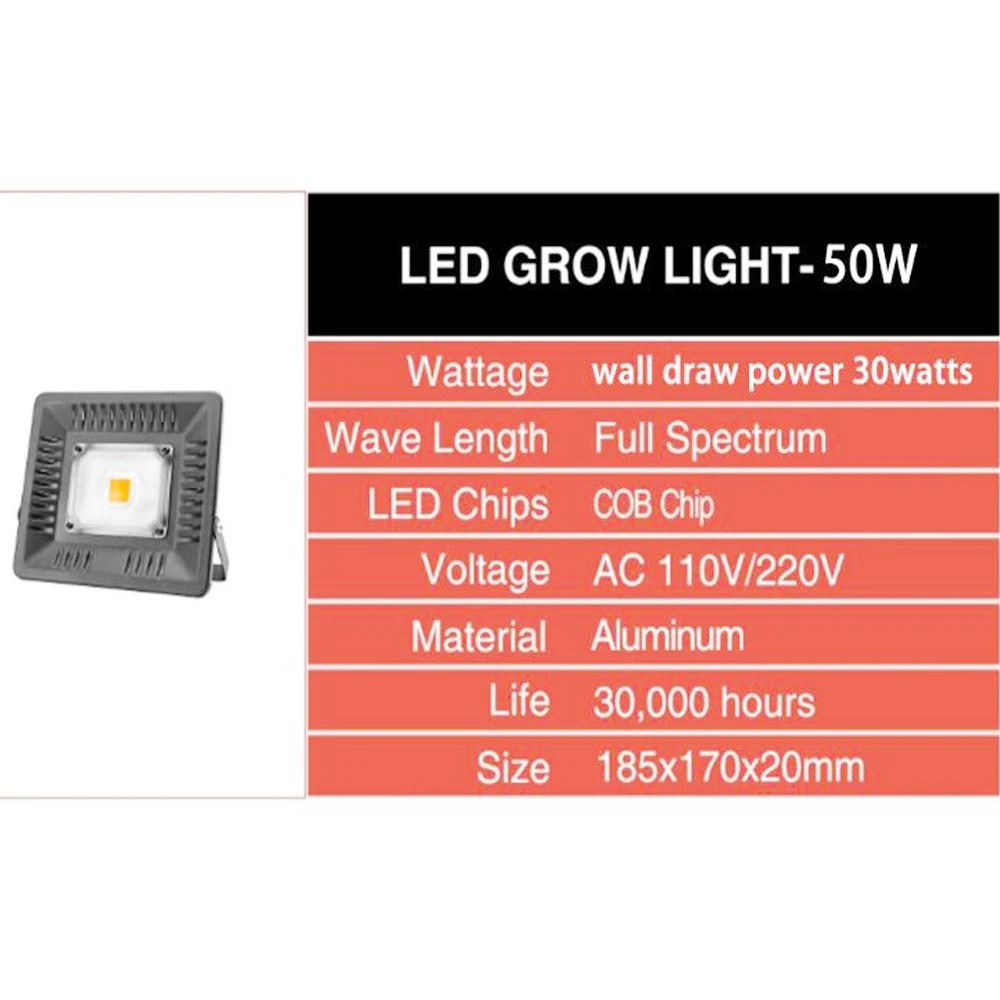 Yabstrip светодиодный светать COB полный спектр IP67 Водонепроницаемый 30 W 50 w роста светодиодный для внутреннего цветок растет палатка для