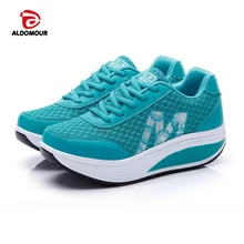 ALDOMOUR Mesh Lacing Women Toning Shoes Thick Soles Height Increased Breathable Wedges Swing Sneakers New Autumn Slmming Shoes